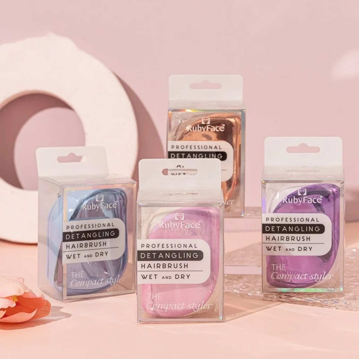 Szczotka do włosów DETANGLING – WET & DRY z nakładką do torebki, kolor fioletowy - 2