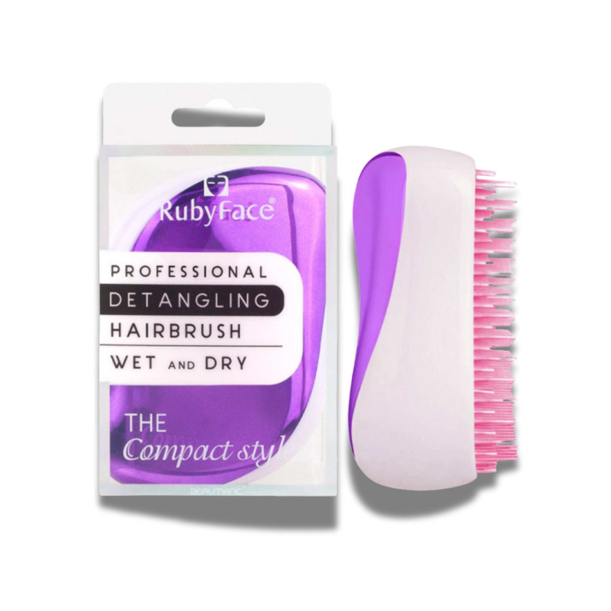 Szczotka do włosów DETANGLING – WET & DRY z nakładką do torebki, kolor fioletowy