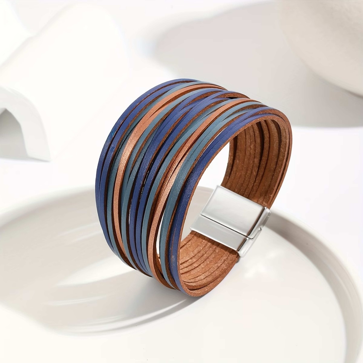Bransoletka Boho z magnetycznym zapięciem kolory niebieski i brązowy - 2