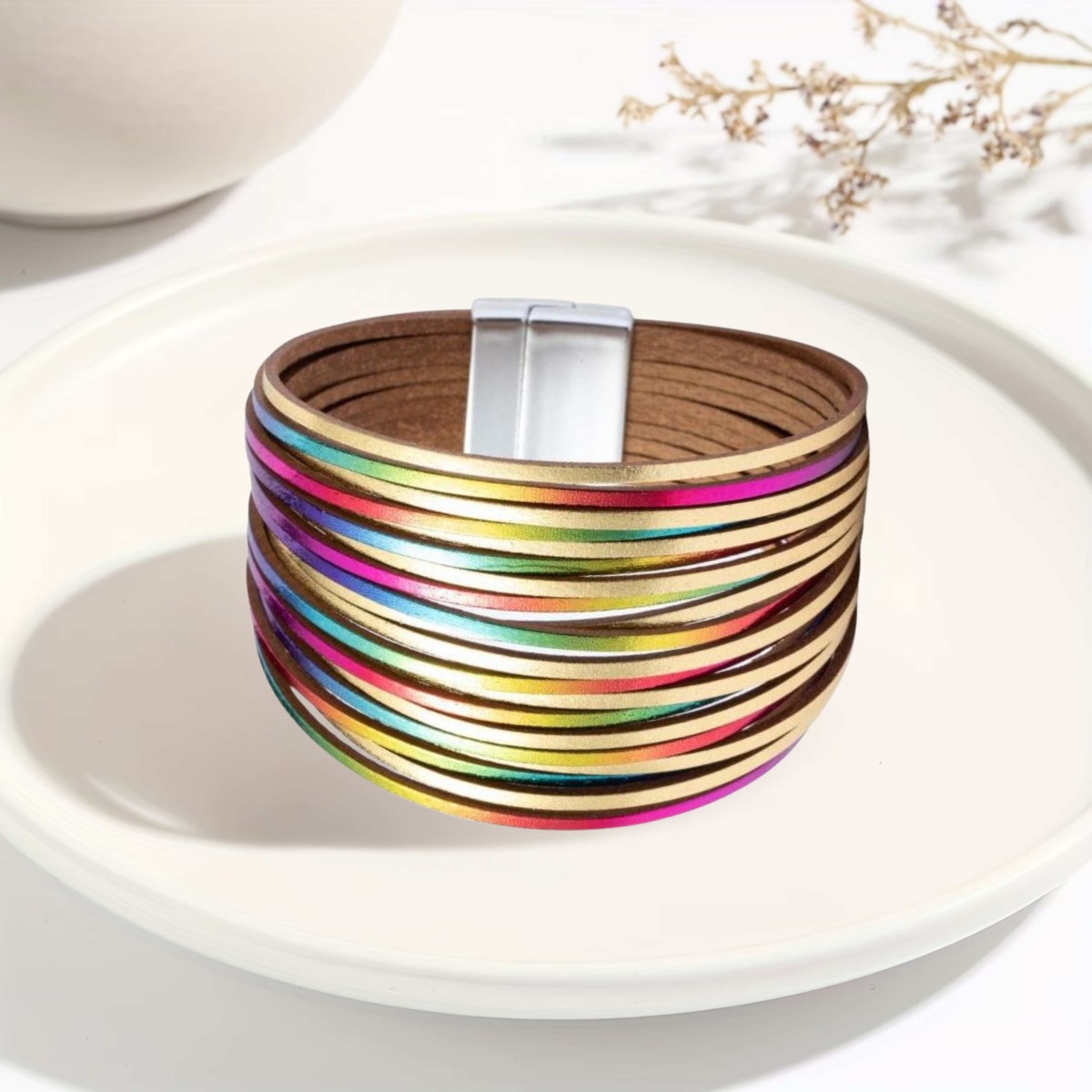 Bransoletka Boho tęczowa z magnetycznym zapięciem - 3