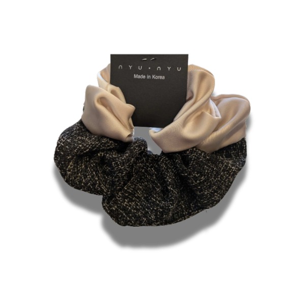 Gumka do włosów SCRUNCHIE XXL Beżowa z czarnym tweedem